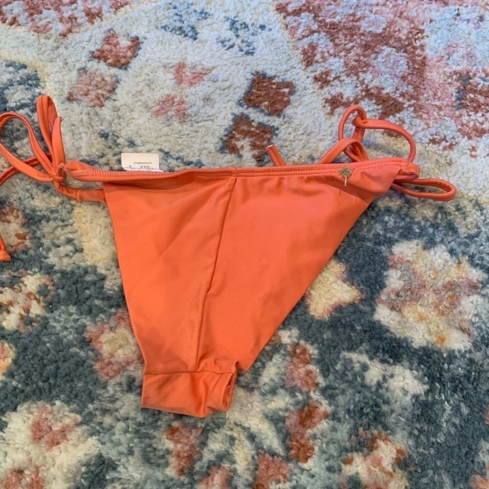 Agua De Coco Orange Tie Waist Cheeky Bikini Bottoms Black Strapless Top Small - Picture 6 of 6